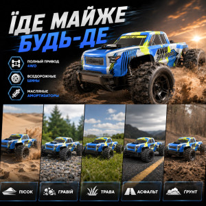 Машинка на радиоуправлении MJX Hyper Go 18208 1:18 Monster Truck Dual Shell – монстр-трак 4WD, бесколлекторный мотор, металлическая трансмиссия, LED-подсветка, влагозащита, 2 корпуса, 2 АКБ, до 45 км/ч, до 25 минут, до 100 м. Photo 3